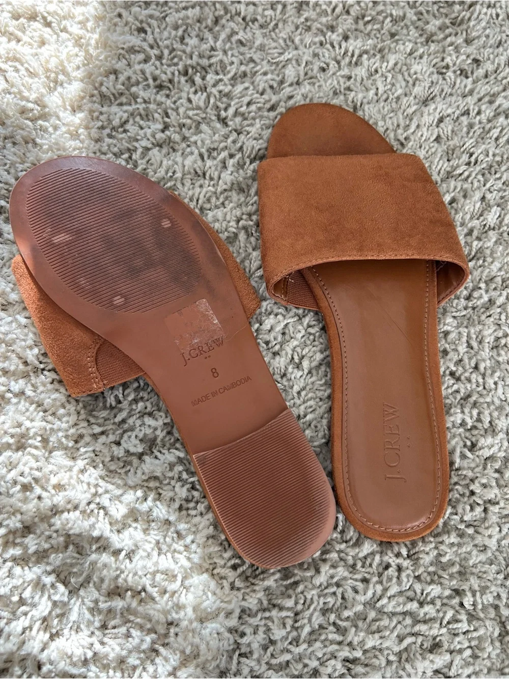 J. Crew Suede Slide Sandals in Rust Brown
